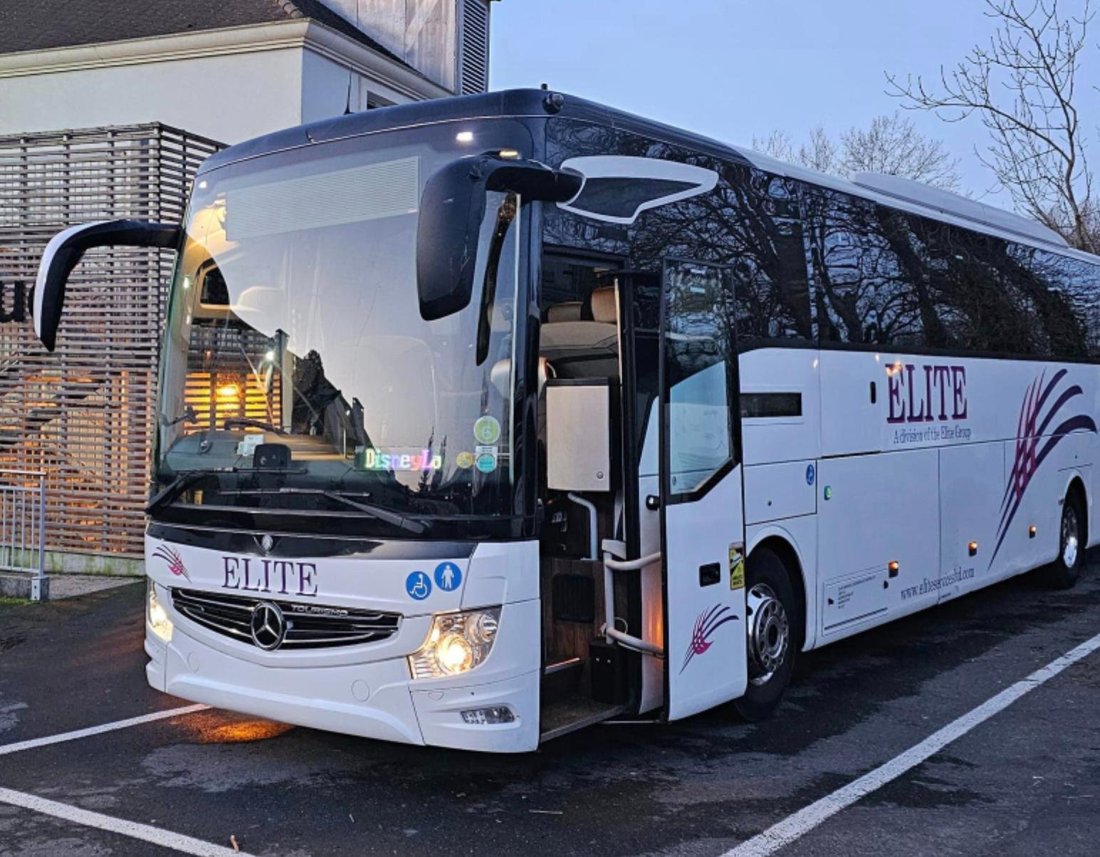Margot, our Mercedes Tourismo coach, with her door open