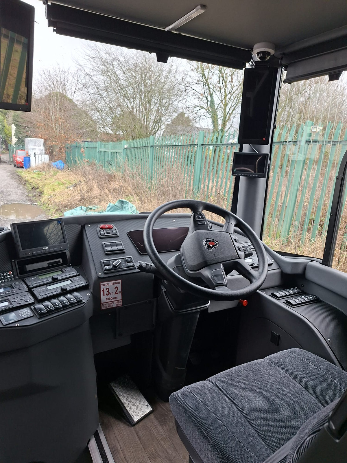 The driver's cab on Davina, one of our double deckers